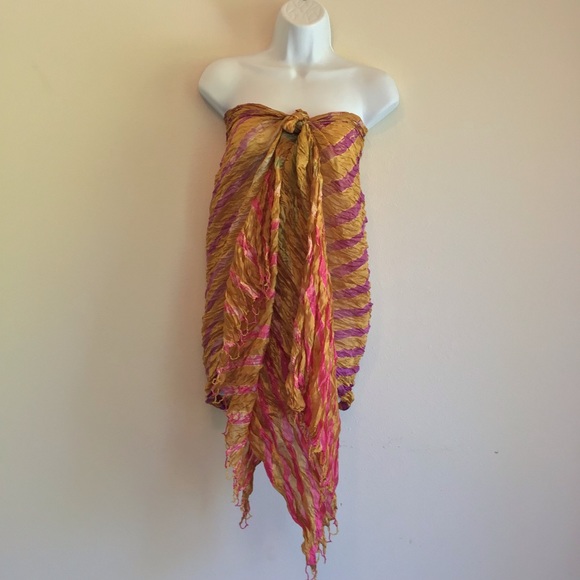 New Copper Tan Beach Striped Scarf Wrap Pareo - Picture 12 of 12